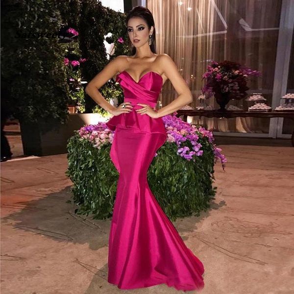 

fuchsia long mermaid pink evening dresses sweetheart formal zipper back prom gowns maid of honor dress robe de soiree, Black;red