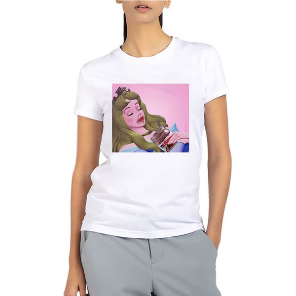 

2019 busted women's naughty art aurora and nutella short sleeve t-shirt summer cotton soft 3d print casual style women tee, White
