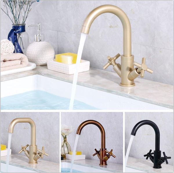 

special champagne color dual handles bathroom basin faucet and cold water