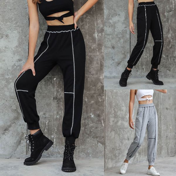 

женские повседневный высокой талией спорт hip hop тренировочные брюки сыпучие пружинных лето брюки spodnie dresowe damskie 2020 мода, Black;white