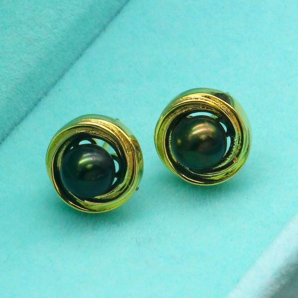 

925 silver natural freshwater pearl earrings diy women fashion sterling silver vintage dyed pearl jewelry, Golden