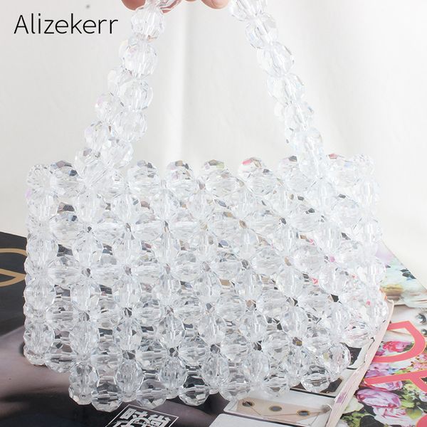 

hollow crystal bag handbag women handmade beaded handbag acrylic evening clutch bag party wedding transparent tote