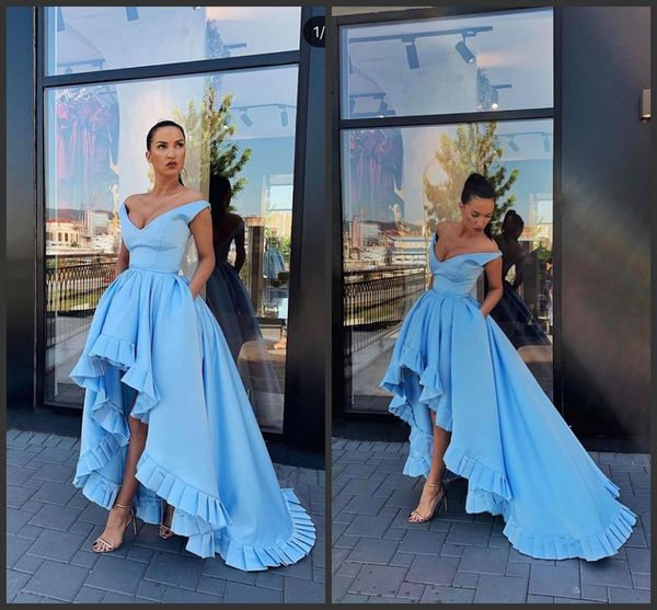 

blue a line v neck new prom dresses 2019 hi-lo satin cocktail party dresses special occasion party evening dress vestidos de fiesta, Black