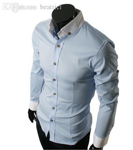 

оптовая продажа-2016 качество с длинным рукавом плюс размер мужская рубашка мужской бизнес двойной воротник повседневное платье рубашка осен, White;black