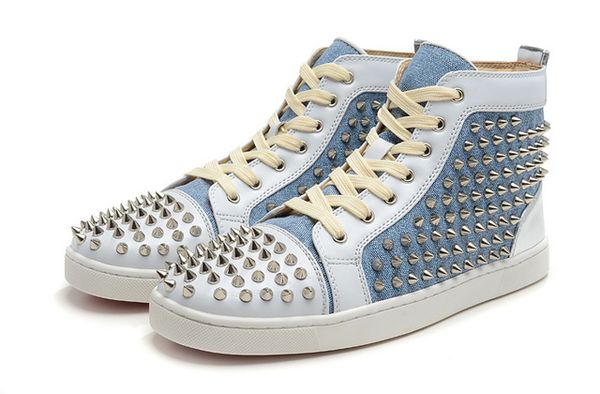 

designer fashion luxury red bottom studded spikes flats shoes for men women glitter party lovers genuine leather casual sneakers 47, Black