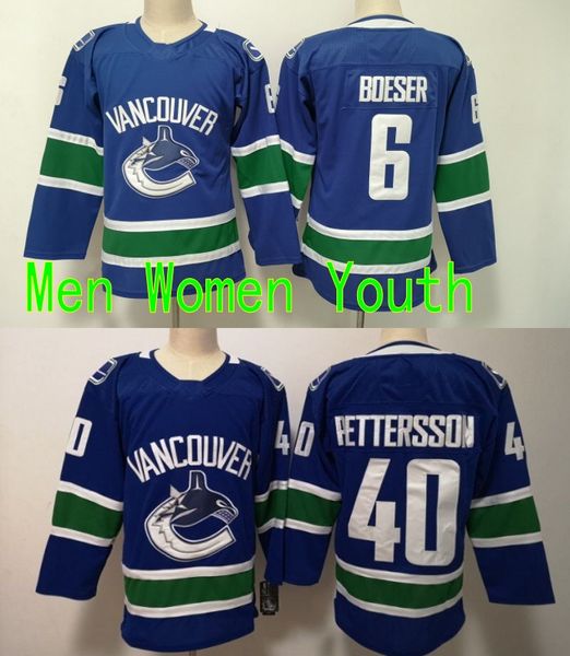 

men women youth kids 40 elias pettersso vancouver canucks #6 brock boeser blue jerseys all stiched hockey jerseys boy girls 2019, Black;red