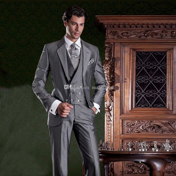 

handsome groomsmen wool blend groom tuxedos mens wedding dress man jacket blazer prom dinner 3 piece suit(jacket+pants+tie+vest) aa124, Black;gray