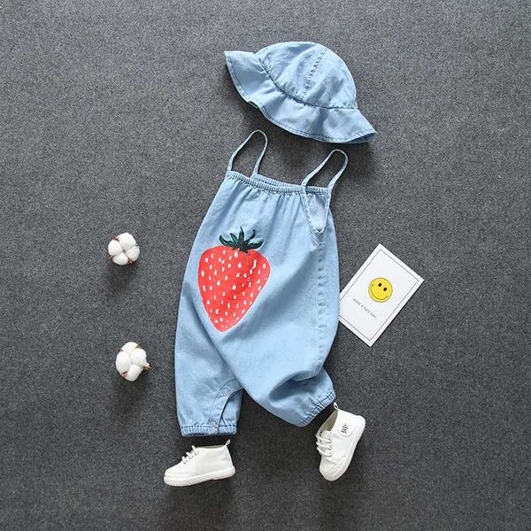 

newborn baby girls' clothes summer outfits sets denim jumpsuit + hat suit for infant baby girls clothing birthday rompers sets, White