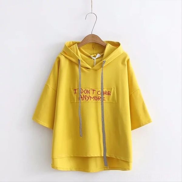 

2019 academic style letter cloth t-shirt embroidered pullover embroidered hooded pullover middle sleeve t-shirt female 46627, White