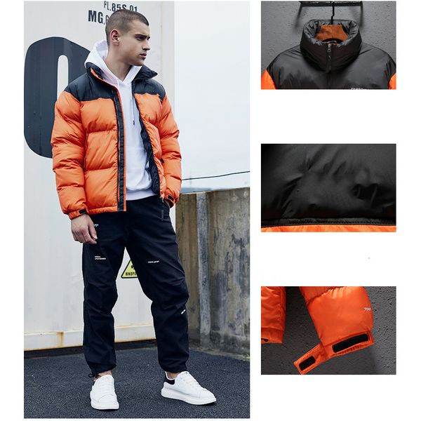 

mens down parkas deisnger jackets in winter tide brand casual spliced letter embroidery printed down coat mens luxury coat wholesale, Black
