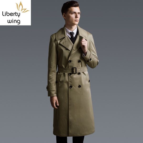 

fashion mens trench double breasted windbreaker maxi long coat plus size 6xl khaki euro office work belt overcoat, Tan;black
