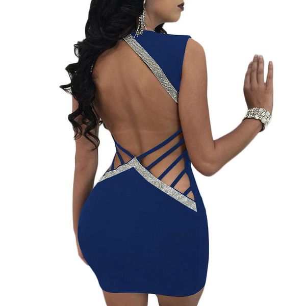 

party dresses women sleeveless high waist vestidos low-cut backless bodycon dress elegant autumn winter robe ws4703x, White;black