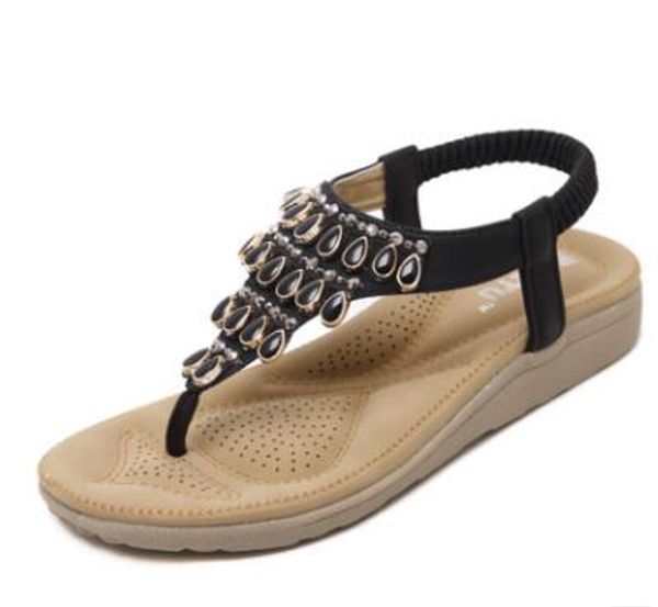 

fashion holiday beach women sandals bohemia water drill flat shoes factory direct sales, Black