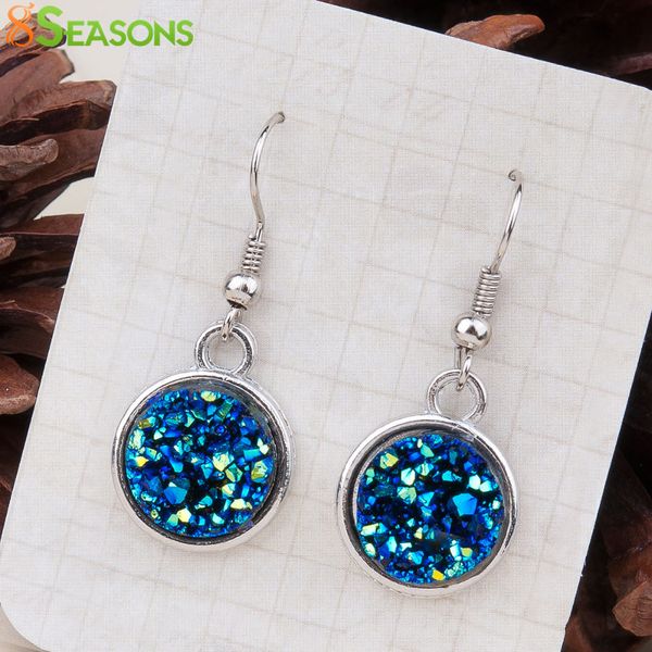 

8seasons resin drusy for women earrings silver tone color blue ab color / silvery round party accessories 34mm x 15mm, 1 pair