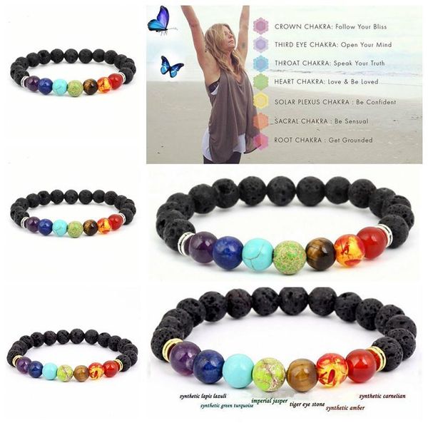 

йога браслеты черный натуральный лава 7 чакра исцеление баланс 8 мм бусины браслет для мужчин женщин молитва камни партия пользу gga1217