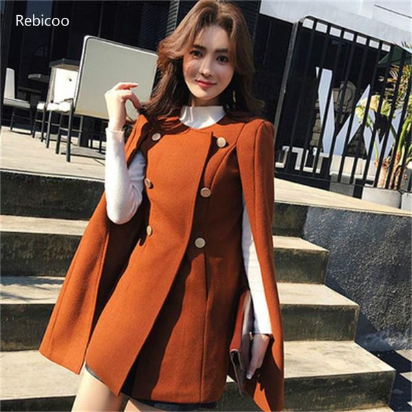 

new double breasted fashion cloak blazer women black split jacket coat female casual blazers women woolen cloak coat, White;black