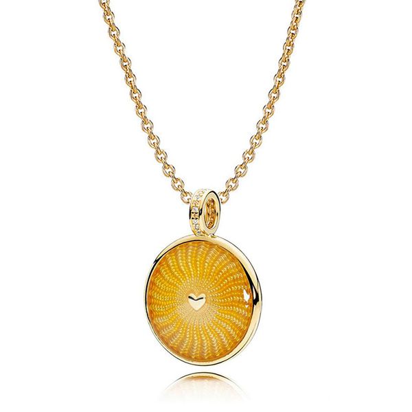 NUOVO 100% 925 Sterling Silver Genuine Sun 18 Gold Sun Ciondolo Pandora Collana Originale Ciondolo di Fascino Arancione Regalo Delle Donne