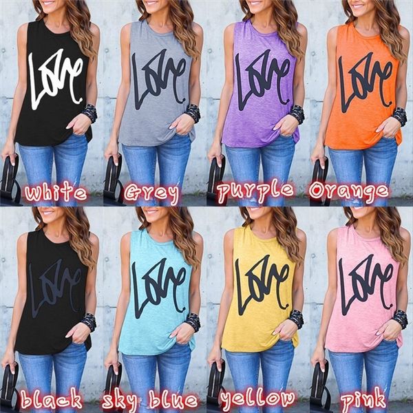 

8-color love printed sleeveless women's 8-color love printed sleeveless t-shirt t-shirt vest women's vest, White