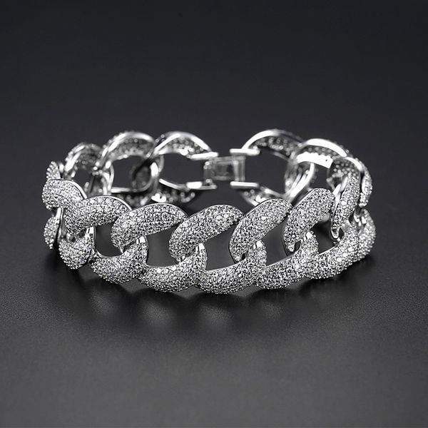 

18mm silver rose glod cuban miami chain bracelets for women men cz zircon pave bling out link chain hip hop rapper jewelry, Black