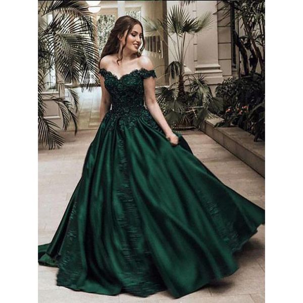 

dark green off shoulder a line prom dresses with lace floor length evening gowns robe de soirÃ©e custom formal party gowns, Black