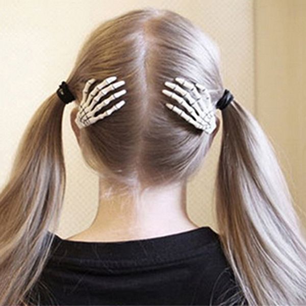 

1 pair fashion skull hand bone hairpin gripper ghost skeleton hair clips hairclips new arrival, Slivery;white