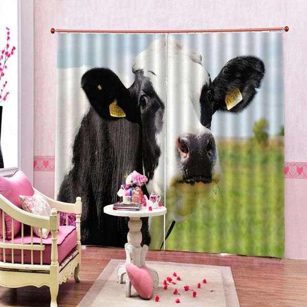 

blue sky white clouds grassland cow window curtains for living room bedroom blackout home drapes