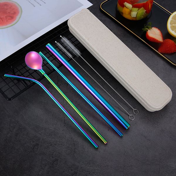 

environmentally friendly 3pcs stainless drink straws set with carry box +1pcs cleaner brush, reusable straw bar accessories