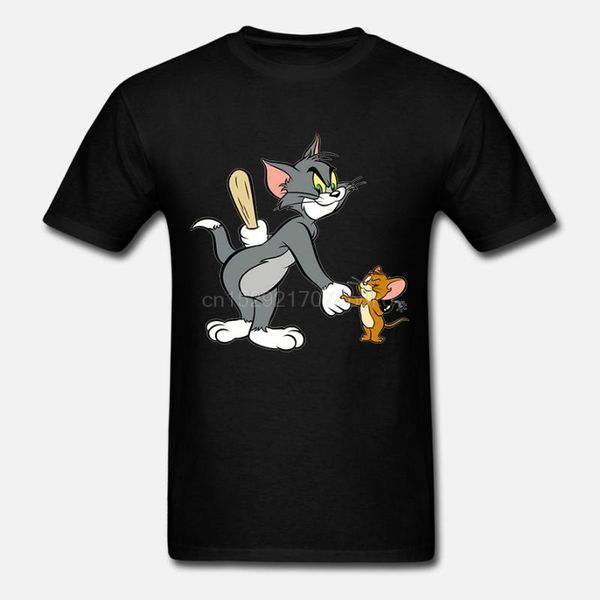 

отпечатано men t shirt хлопок o-neck tshirts том джерри коротким рукавом женщины t-shirt, White;black
