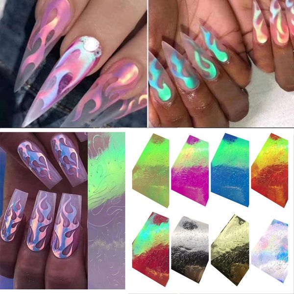 

fashion flame reflections nail art stickers 8 pcs nail art stickers flame reflections tape adhesive foils diy decoration d300805, Black