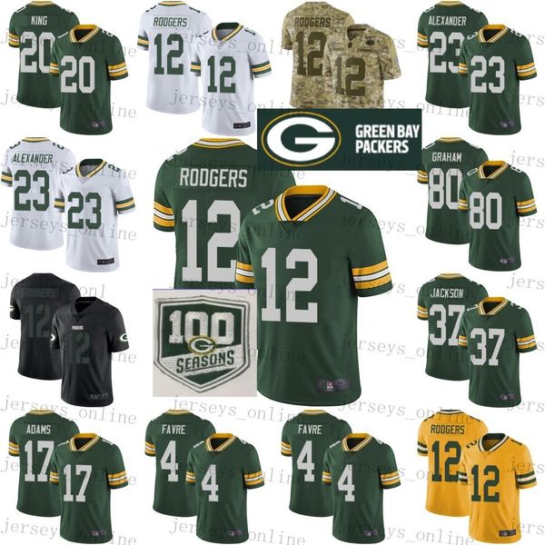 

100th ea on patch 12 aaron rodger jer ey green bay packer 17 davante adam 23 jaire alexander favre 52 matthew 80 graham titched 01