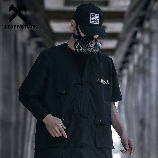 

11 bybb's dark chinese embroidery hip hop shirt men streetwear harajuku short sleeve 2020 fashion summer casual loose tees, White;black