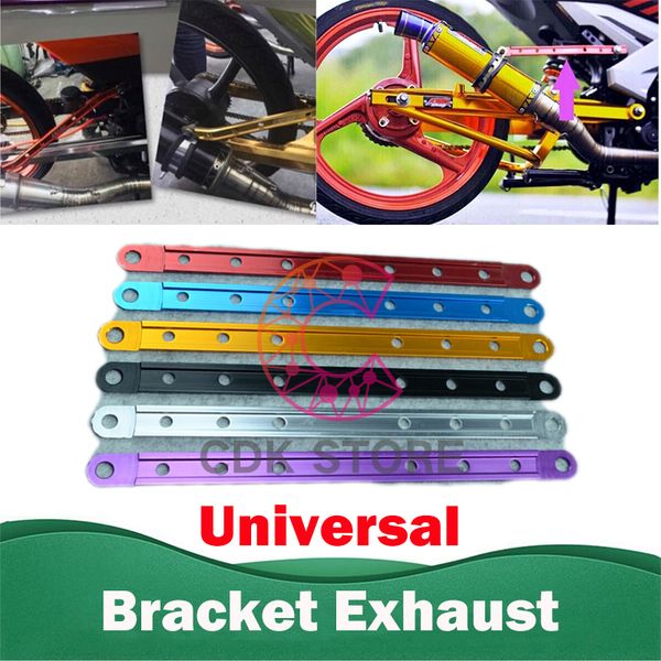 

motorcycle exhaust muffler drilled bracket 33cm 12inch moto hanger strap aluminum retrofit for lc135 ex5 150 w110