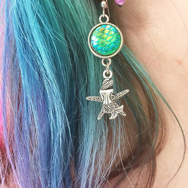 

new style ancient silver fish scale mermaid starfish earrings ear hook creative women jewelry popular designer earrings valentine's day