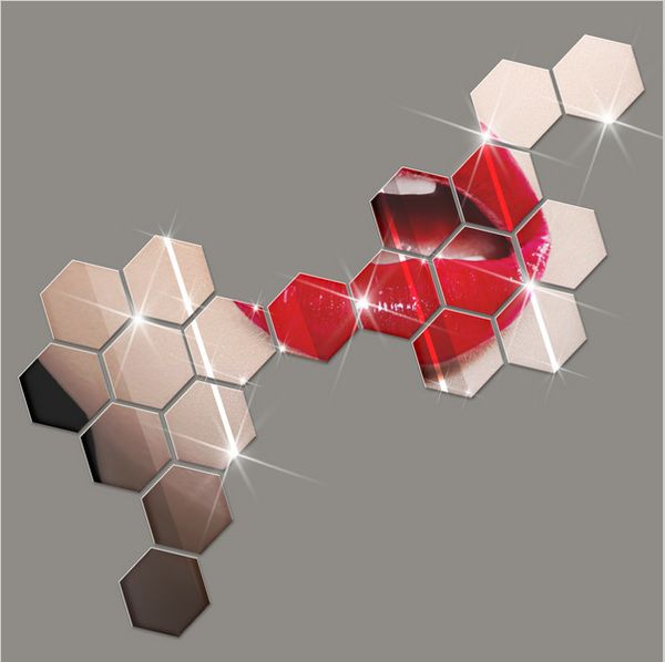 

12pcs 3d hexagon acrylic mirror wall stickers diy art wall decor stickers home decor living room mirrored decorative sticker