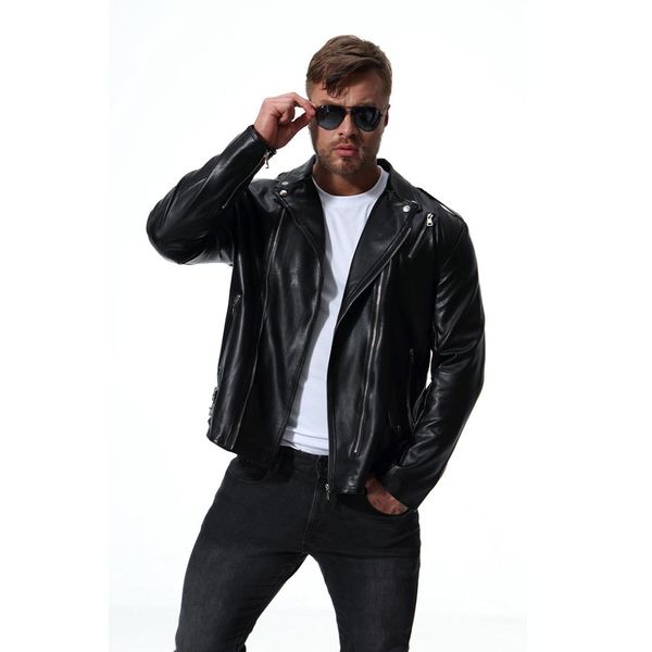 

mens high-grade leather jacket fashion motorcycle zipper jacket male outerwear clothes dropshipping coat plus size 5xl, Black
