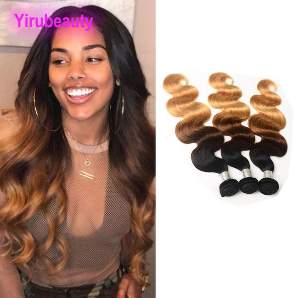 

peruvian human hair 3 bundles ombre 1b 4 27 three tones color body wave 3 pieces/lot 1b/4/27 hair wefts wholesale, Black
