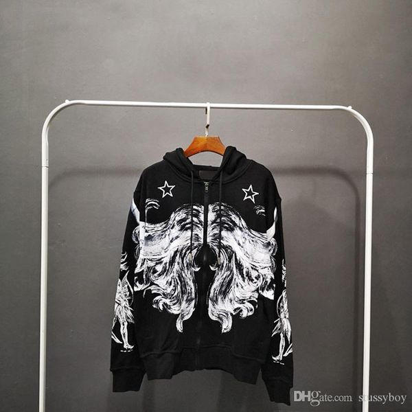 

роскошные мужские куртки hoodie конструктора высокого качества печати star sweashirt zipper hoodie мужчины женщины пуловер с длинным рукавом, Black