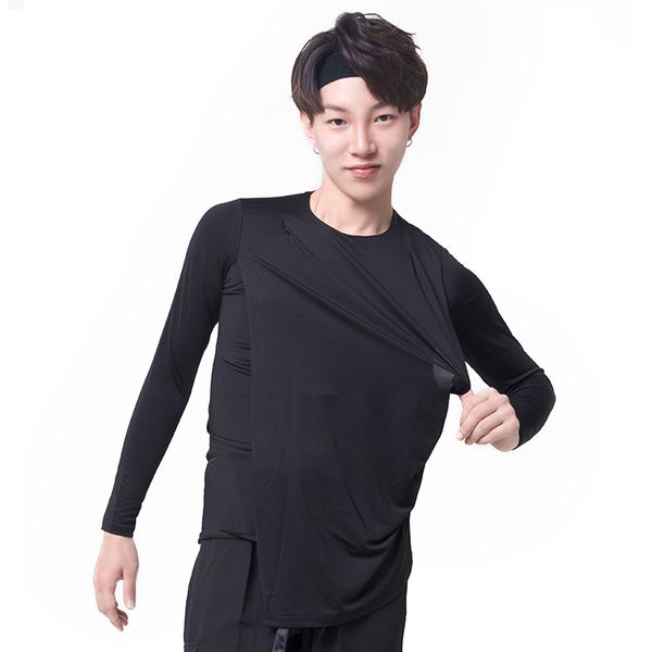 

latin dance costume male new long sleeve practice clothing national standard ballroom dance performance stage shirt vo365, Black;red