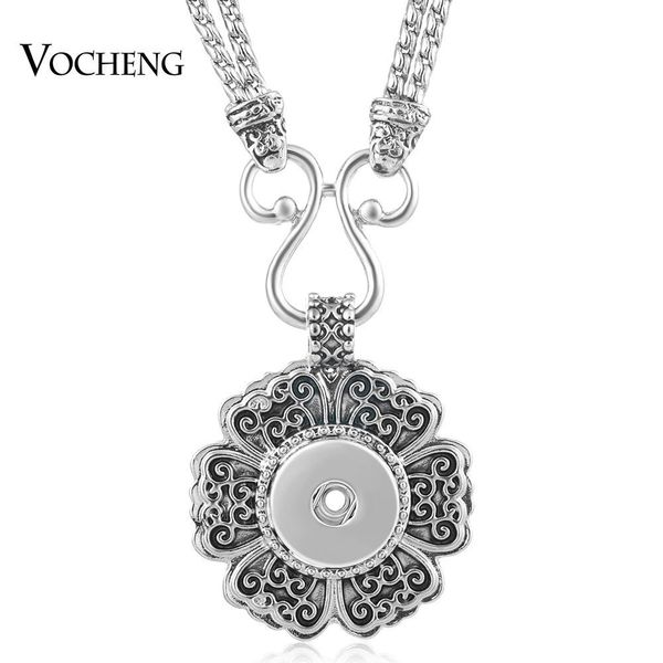 

vocheng noosa necklace snap jewelry vintage flower 18mm alloy charms double chain pendant nn-499, Silver