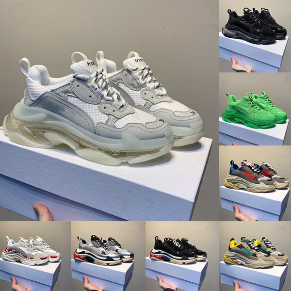 

new fashion clear sole triple s platform casual dad shoes triple-s 17fw vintage black green air kanye womens sneakers 36-45