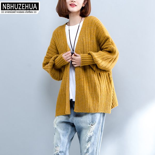 

nbhuzehua t776 4xl 5xl 6xl oversized women cardigan autumn winter loose knitted sweater plus size vintage female sweater, White;black