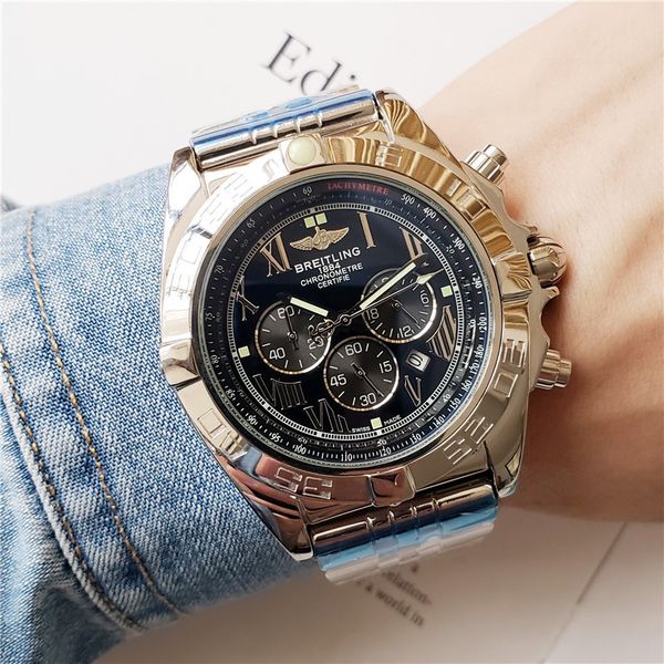 

2020 новое качество хорошее мужской мульти-часовой пояс полнофункциональная кварцевые часы мужской моды случайные часы могут быть использова, Slivery;black