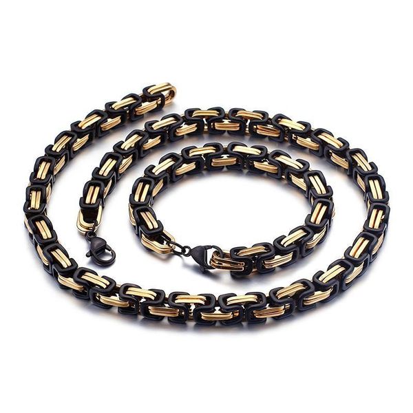 

wholesale jewelry set stainless steel 5mm/6mm/8mm fashion black gold byzantine bracelet & necklace set men gifts, Silver