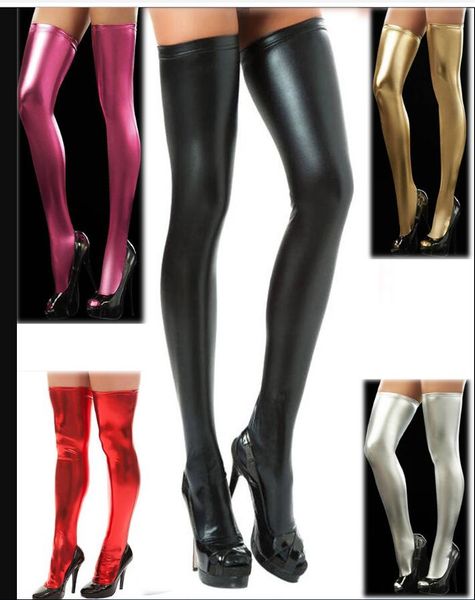 

red thigh high women stockings faux leather long thigh high with lace stocking stage performance for femme night parties clubwear, Black;white