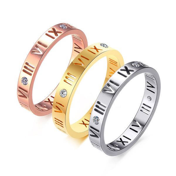

roman numerals fashion jewelry titanium steel rings crystal ring hollow out wedding anniversary party birthday engagement gifts, Silver
