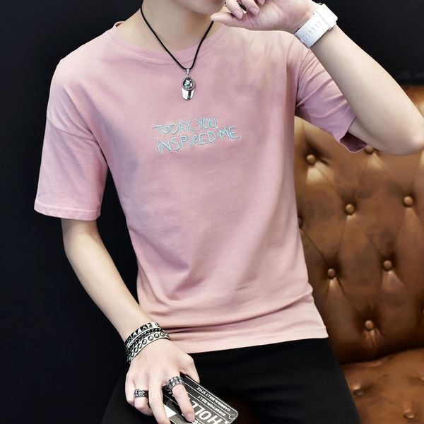 

summer 2018 short sleeve t-shirt men's elbow-sleeved on clothes trend slim fit summer wear boy's short sleeve t-shirt men's, White;black