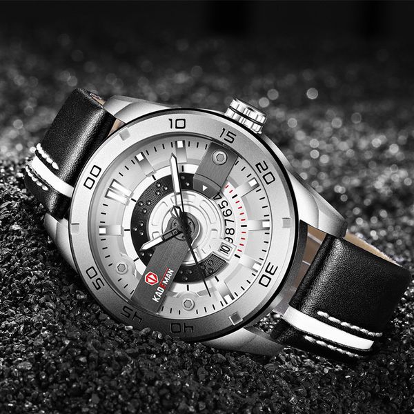 

new casual sport men watch luxury waterproof quartz watch automatic date wristwatch brand kademan relogio masculino, Slivery;brown