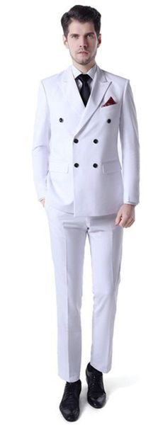 

2020 костюм мужчины 2шт белый свадебный жених смокинги нагрудные женихи мужские ужин выпускной костюм 2 шт. (куртка+брюки, White;black