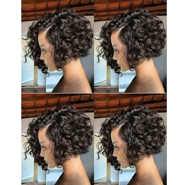 novo penteado macio índio cabelo Africano Americ simulação humano cabelo curto bob onda peruca natural com parte lateral