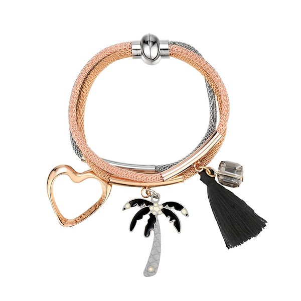 

women girls party jewelry gift coconut tassel accessories pendant bracelet 3 layers magnet charm bracelets pulseira, Golden;silver